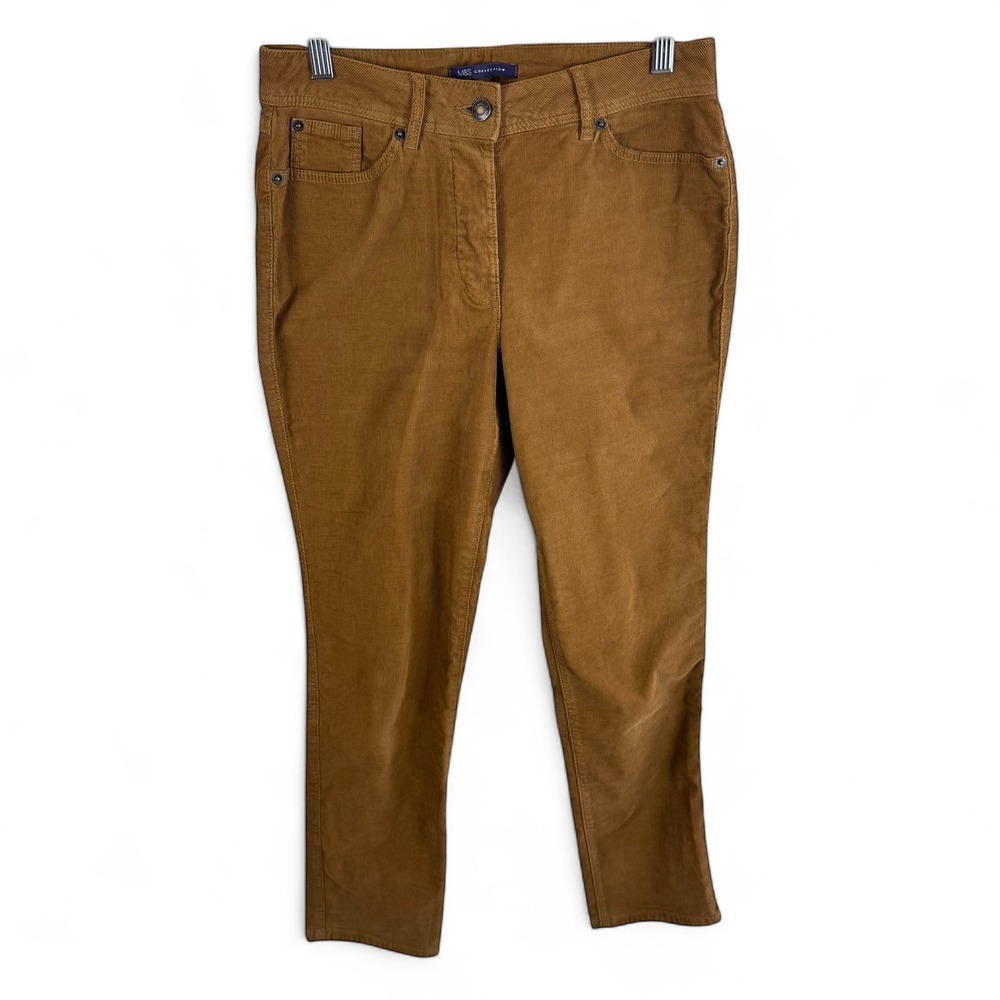 M&S Collection‎ Womens Camel Brown Corduroy Slim Leg Button Fly Pants Trousers